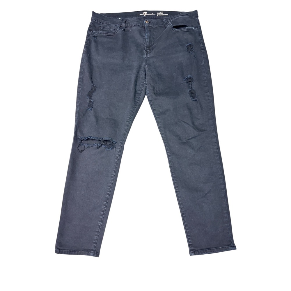 7 For All Mankind Ankle Gwenevere Black Distressed Denim Jeans Size‎ 32